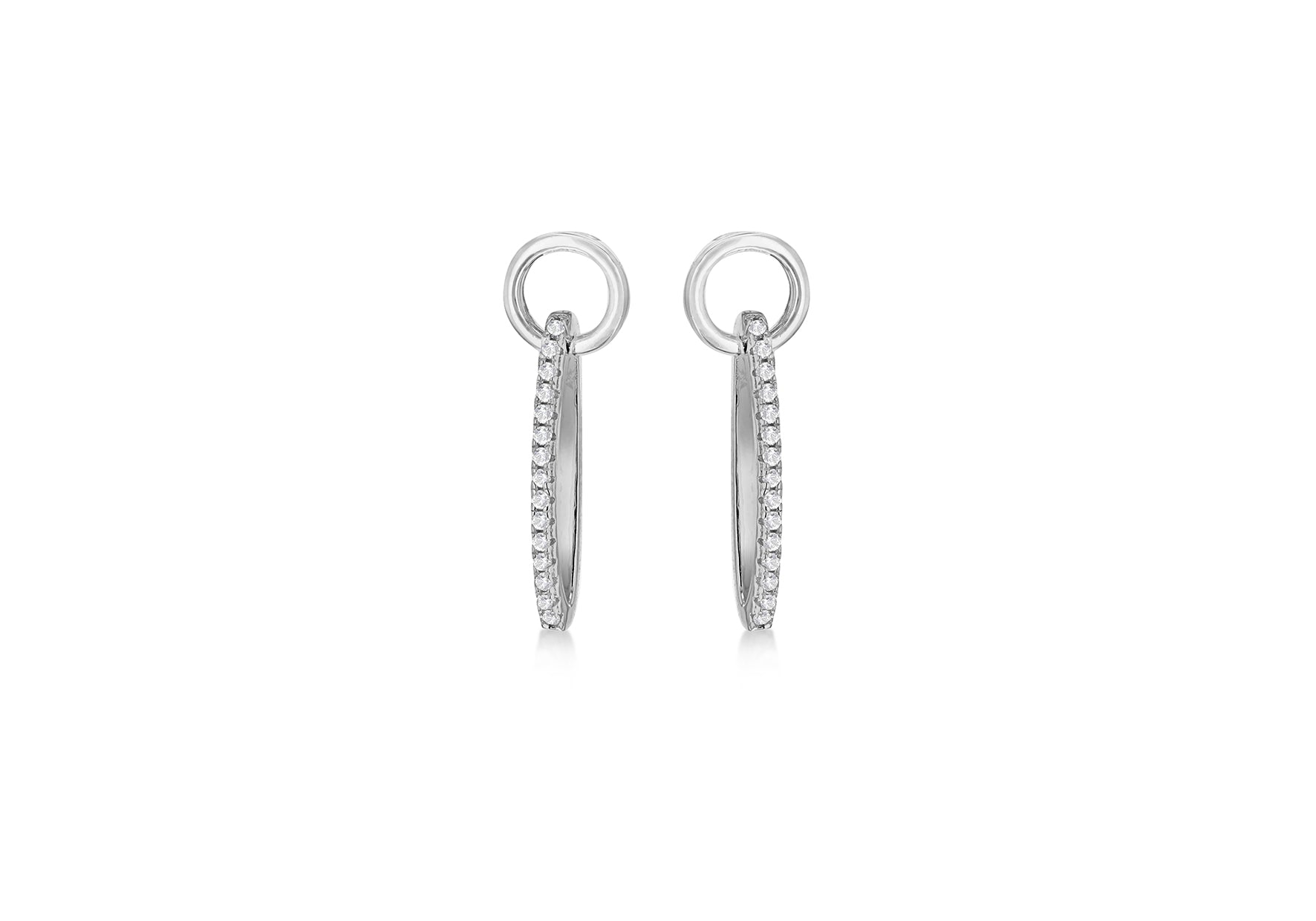 Sterling Silver Rhodium Plated Zirconia  6.7mm x 21.4mm Oval & Circle Drop Earrings
