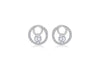 Sterling Silver Rhodium Plated Zirconia  Stone Set Double-Circle Earrings