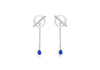 Sterling Silver Rhodium Plated White and Blue Zirconia  Set Circle Bar & Chain Drop Earrings