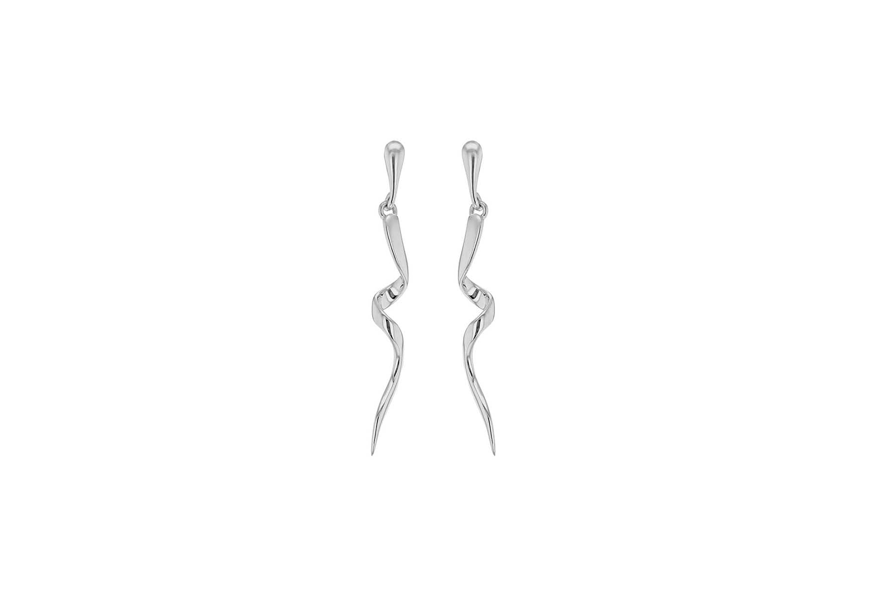Sterling Silver Rhodium Plated Spiral Drop Earrings
