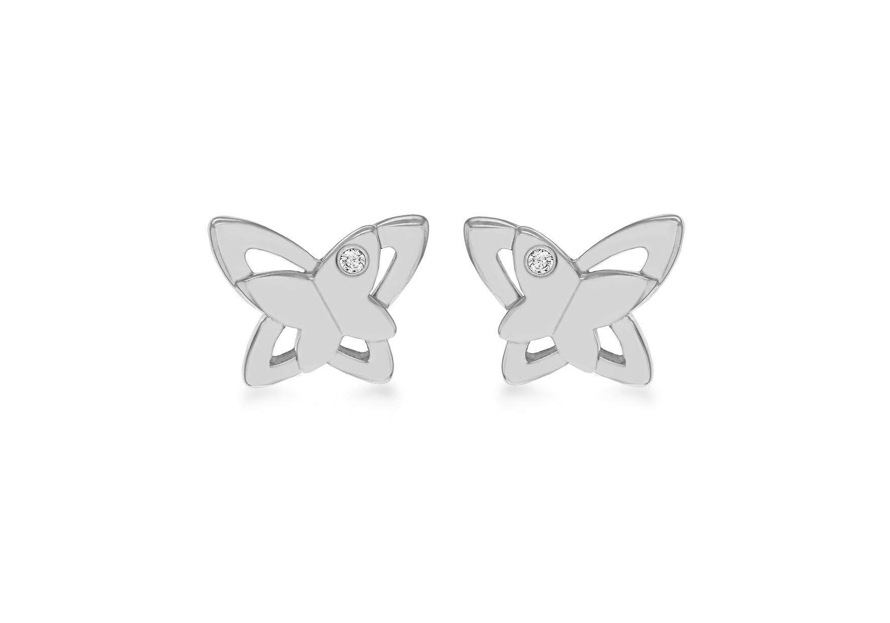 Sterling Silver Rhodium 0.02ct Diamond Satin Polished Double Butterfly Stud Earrings