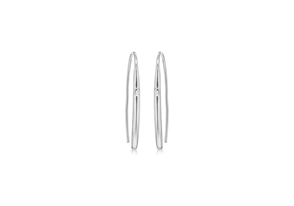Sterling Silver Zirconia  Stone Set Bar Hook Earrings