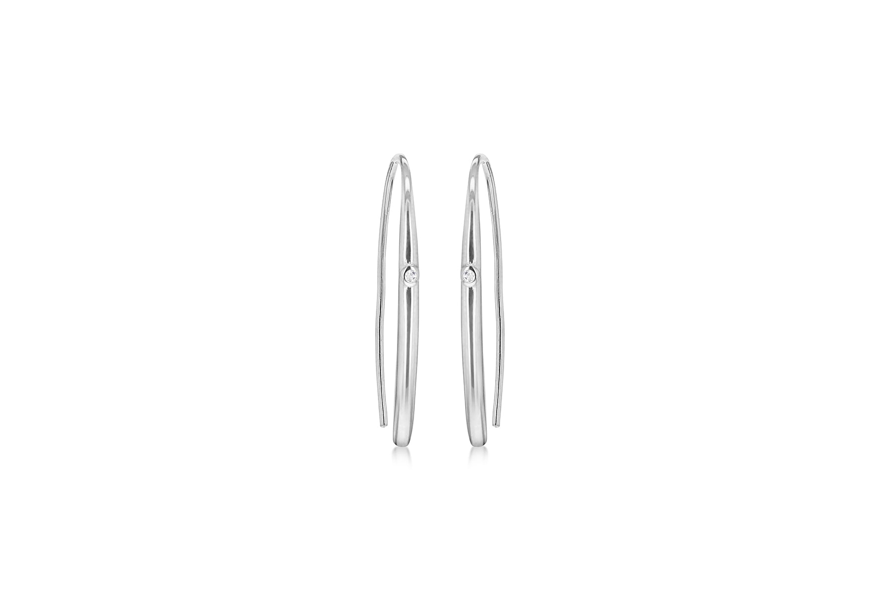 Sterling Silver Zirconia  Stone Set Bar Hook Earrings