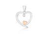 Sterling Silver 2-Tone Zirconia  18.9mm x 25mm Double-Heart Pendant