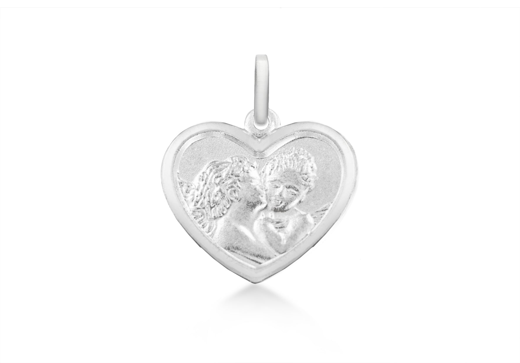 Sterling Silver Small Kissing Angels Heart Pendant