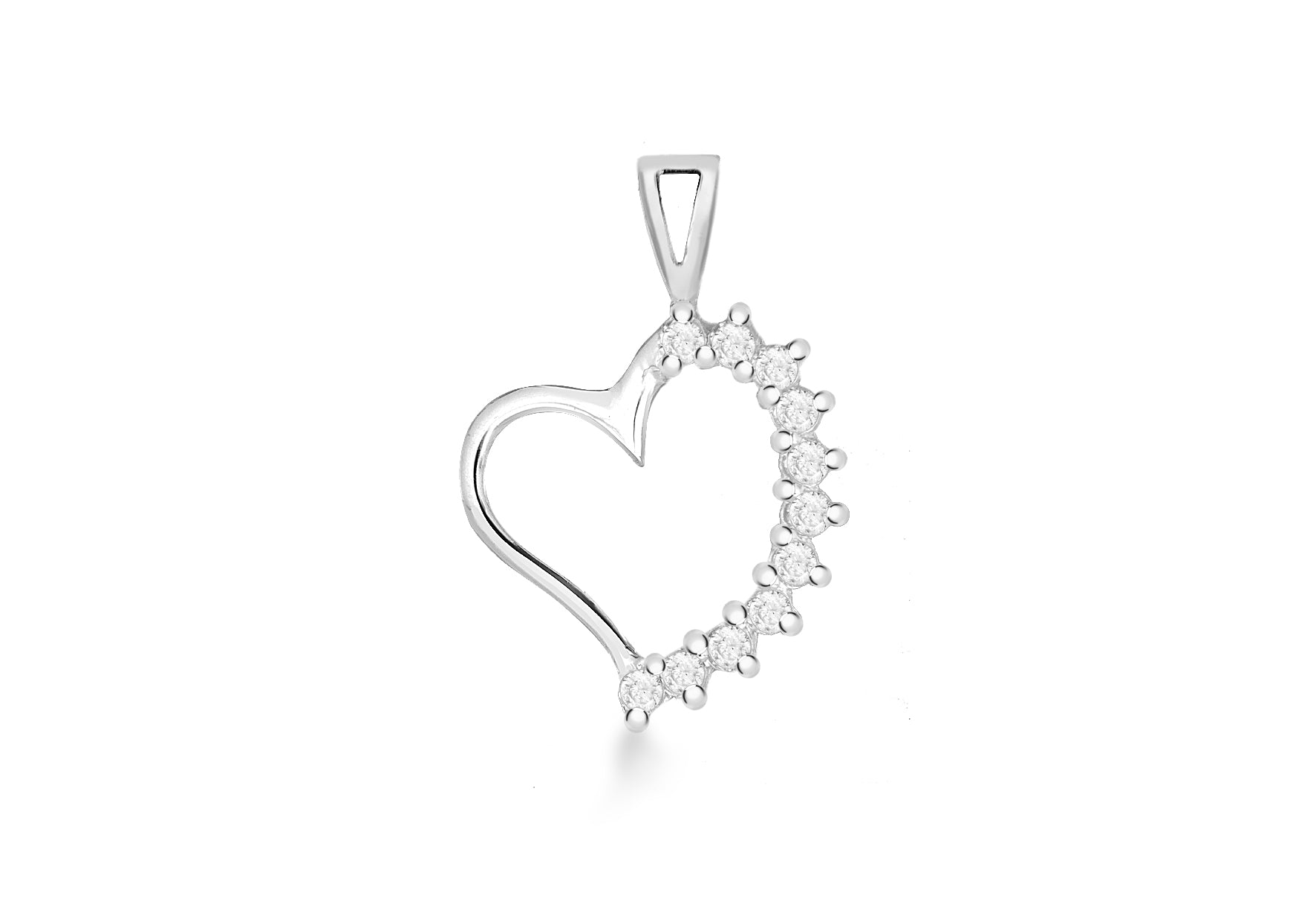 Sterling Silver White Zirconia on Half Heart Pendant
