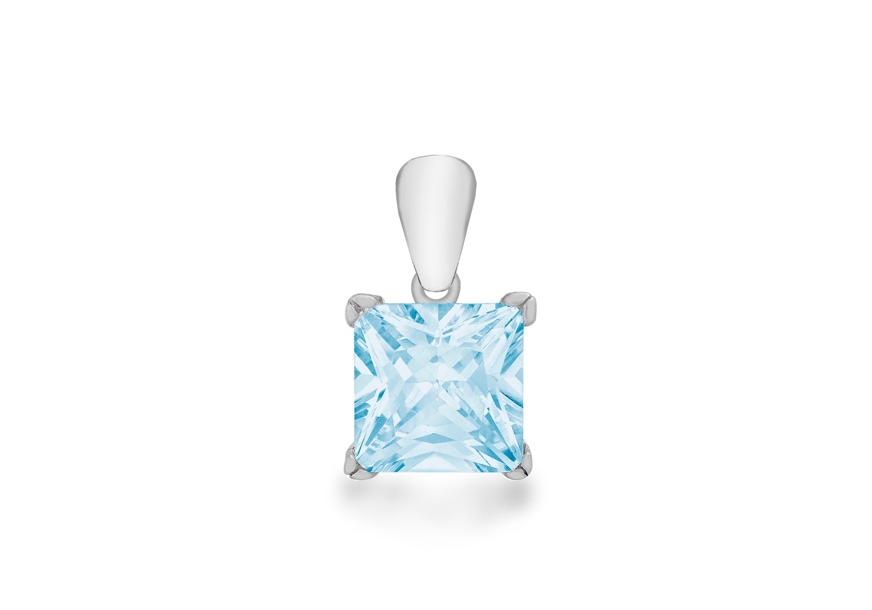 Sterling Silver Light Blue Princess Cut Zirconia  7mm x 13mm Pendant