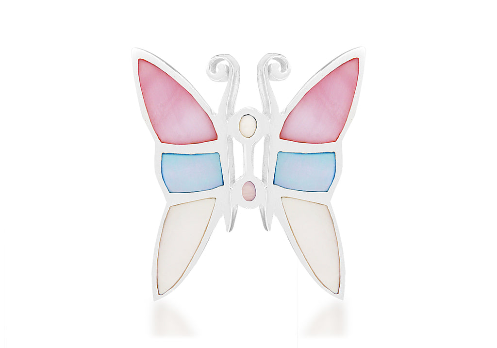 Sterling Silver Pink, Blue and White Mother of Pearl BCutterfly Pendant