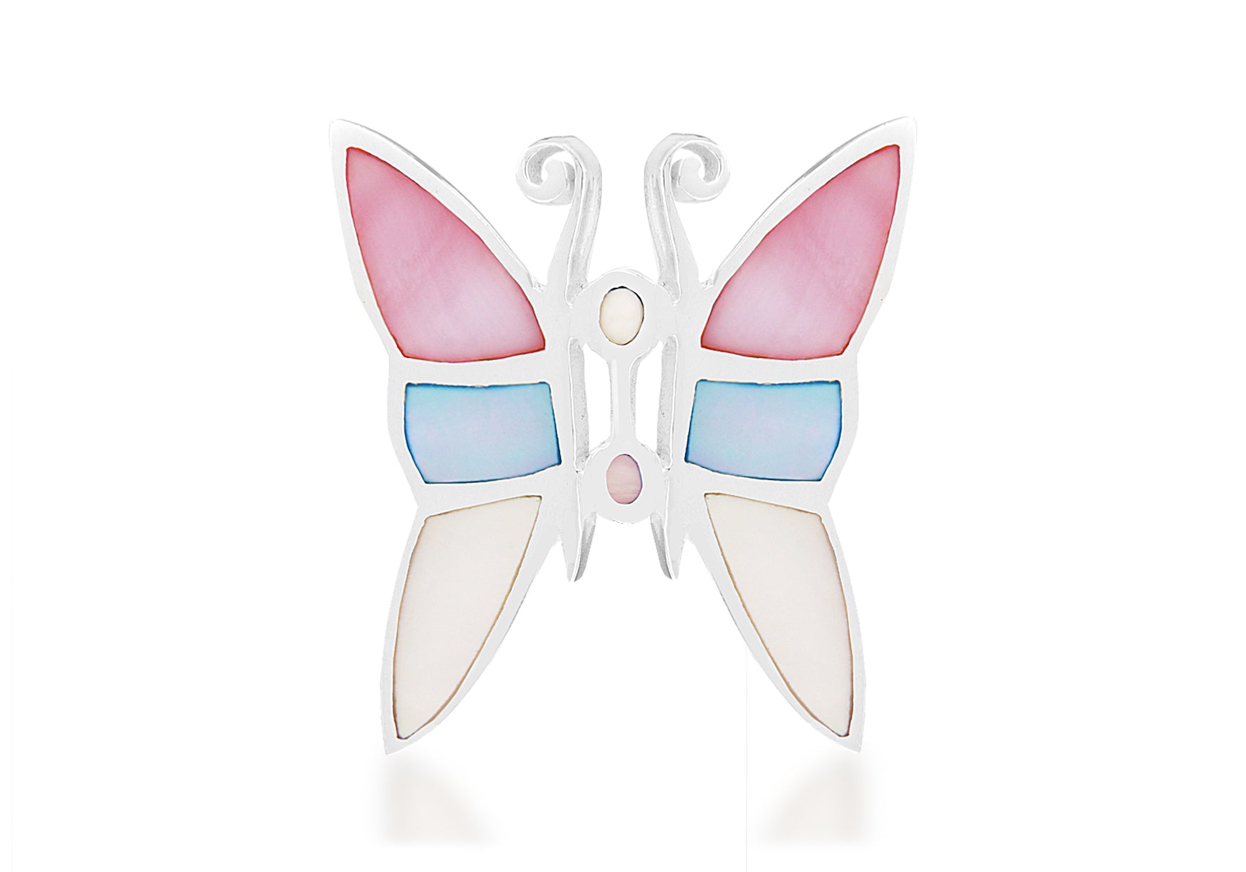Sterling Silver Pink, Blue and White Mother of Pearl BCutterfly Pendant