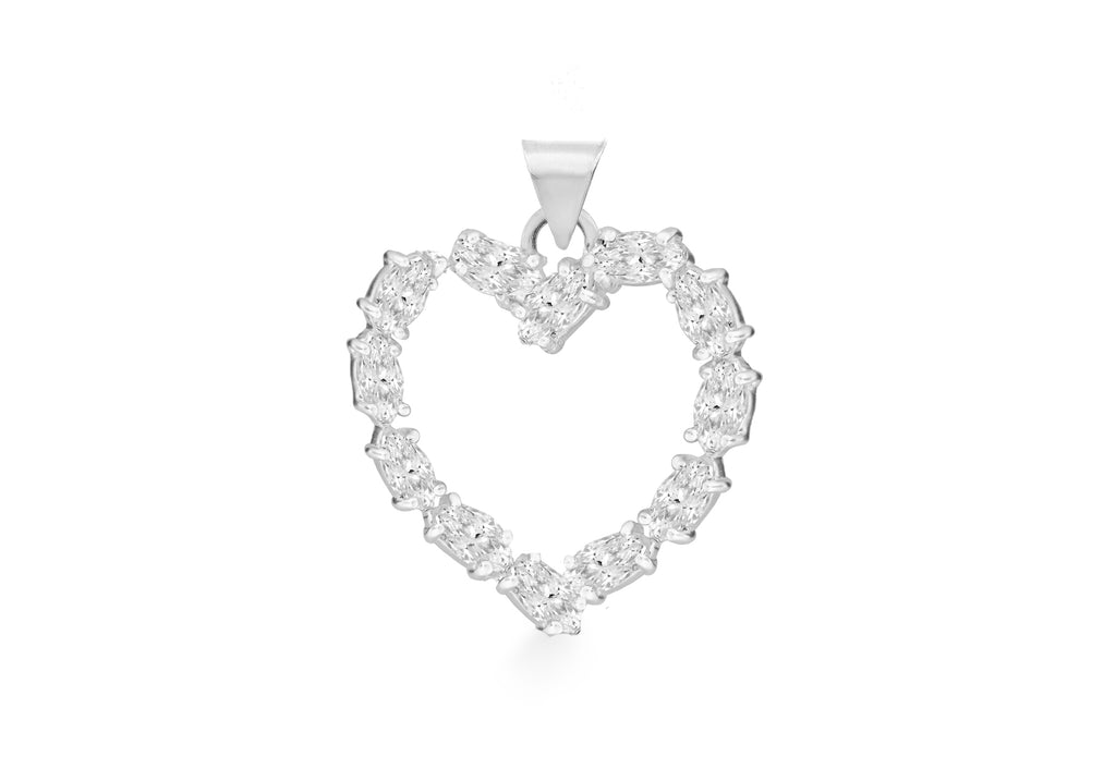 Sterling Silver Oval Zirconia  Large Open-Heart Pendant