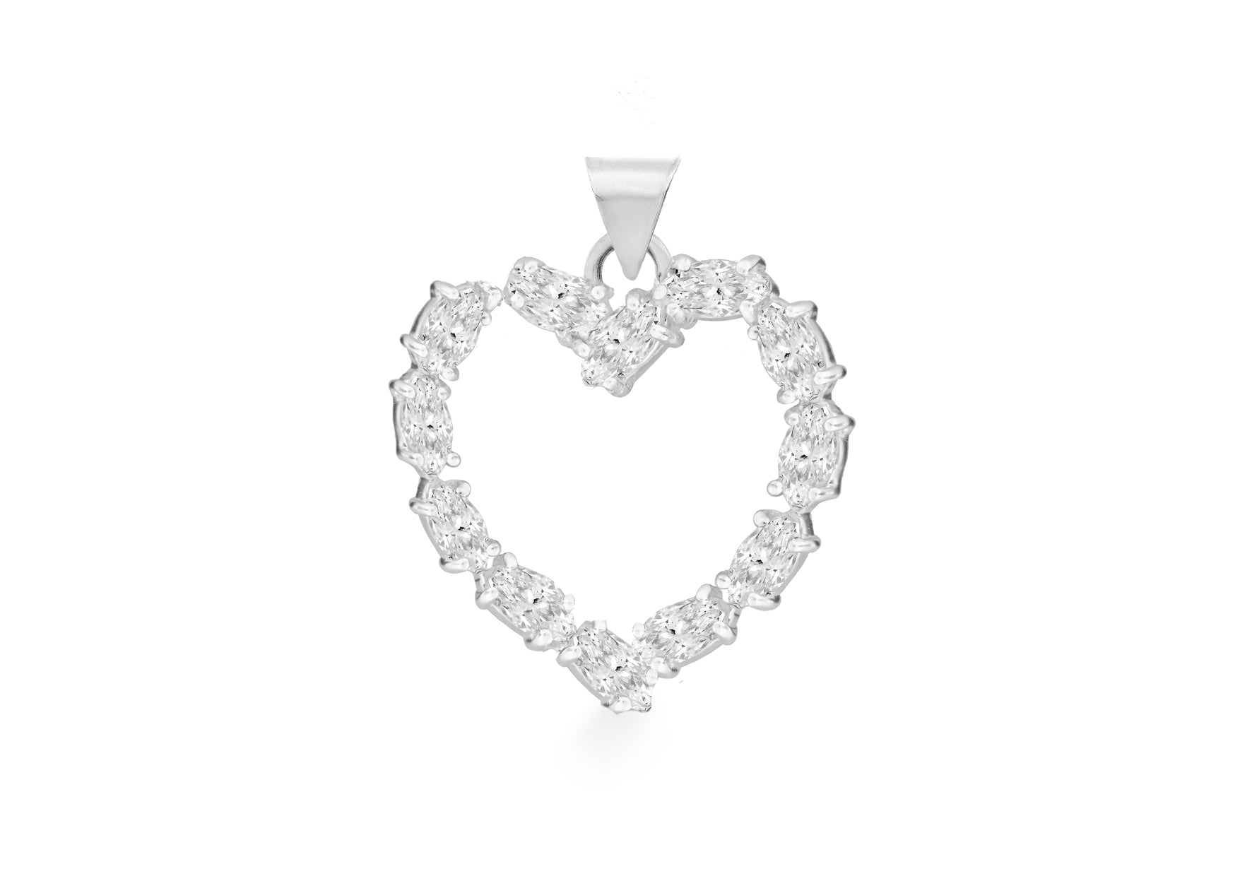Sterling Silver Oval Zirconia  Large Open-Heart Pendant
