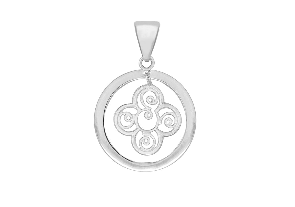 Sterling Silver 22mm Floating Flower Disc Pendant
