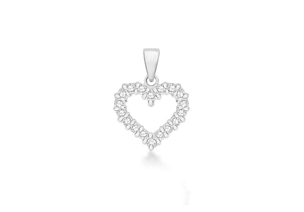 Sterling Silver Zirconia  15mm 21mm Open-Heart Pendant