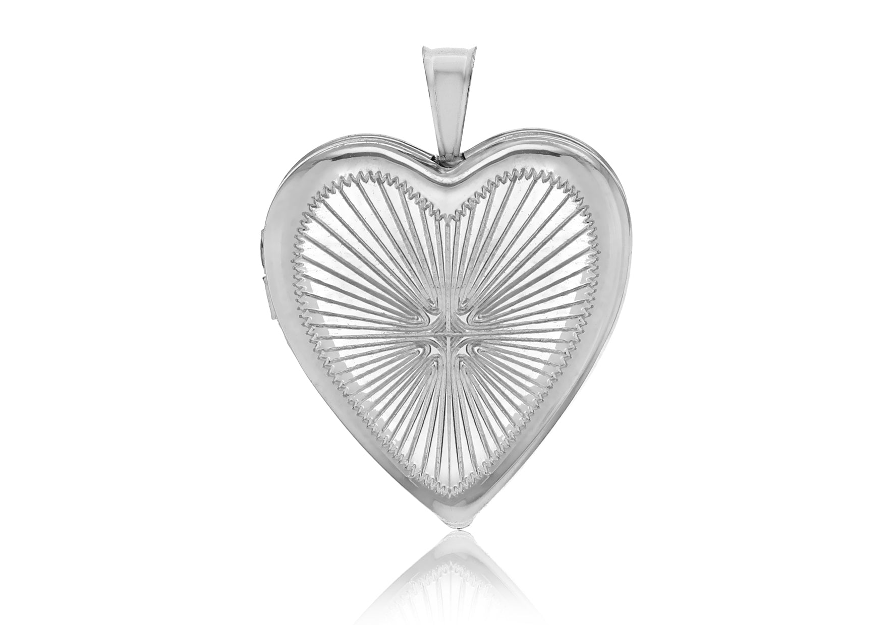 Sterling Silver Rhodium Plated Diamond Cut 19.5mm Heart Locket Pendant