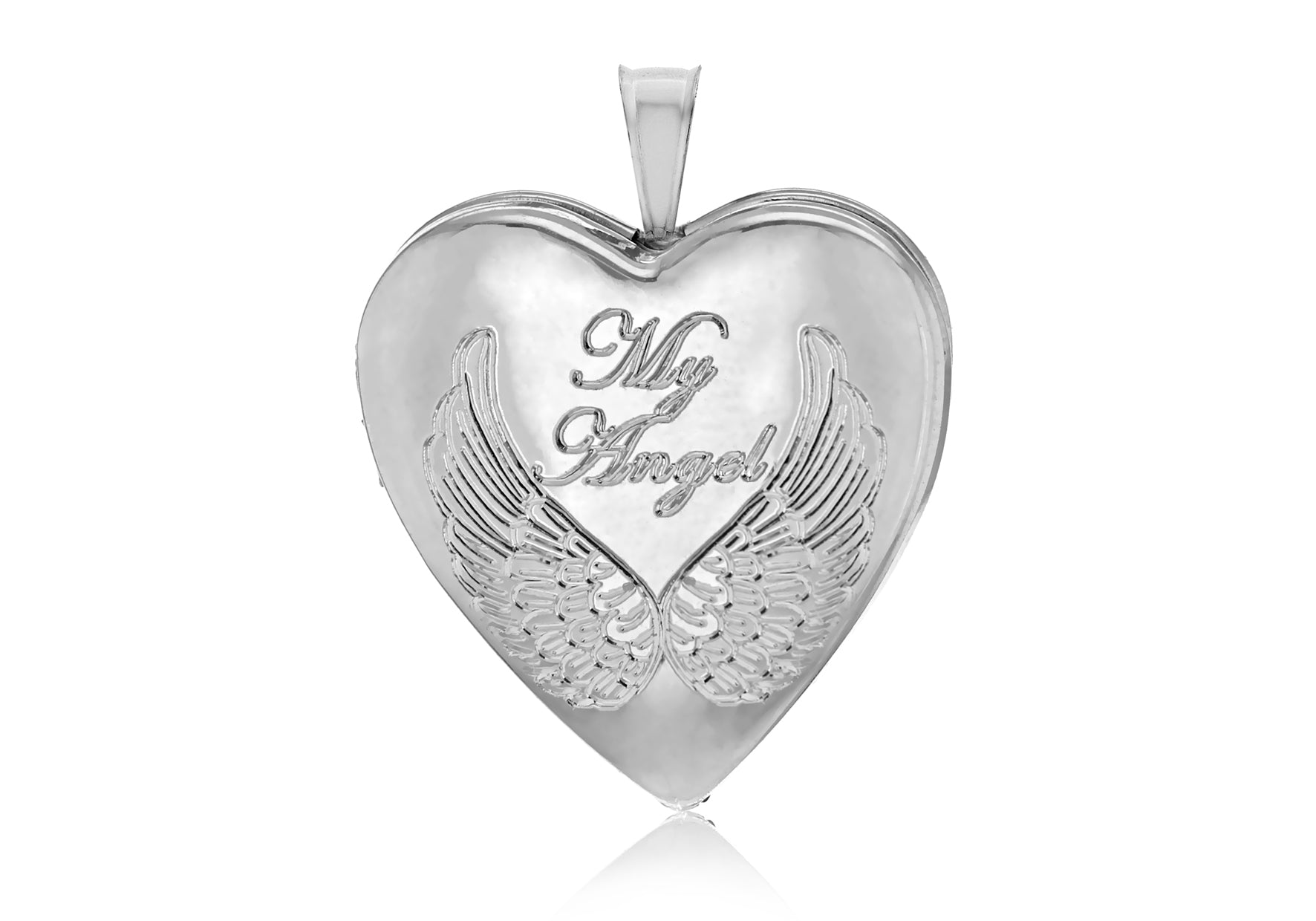 Sterling Silver Rhodium Plated 19.5mm Heart 'My Angel' Locket