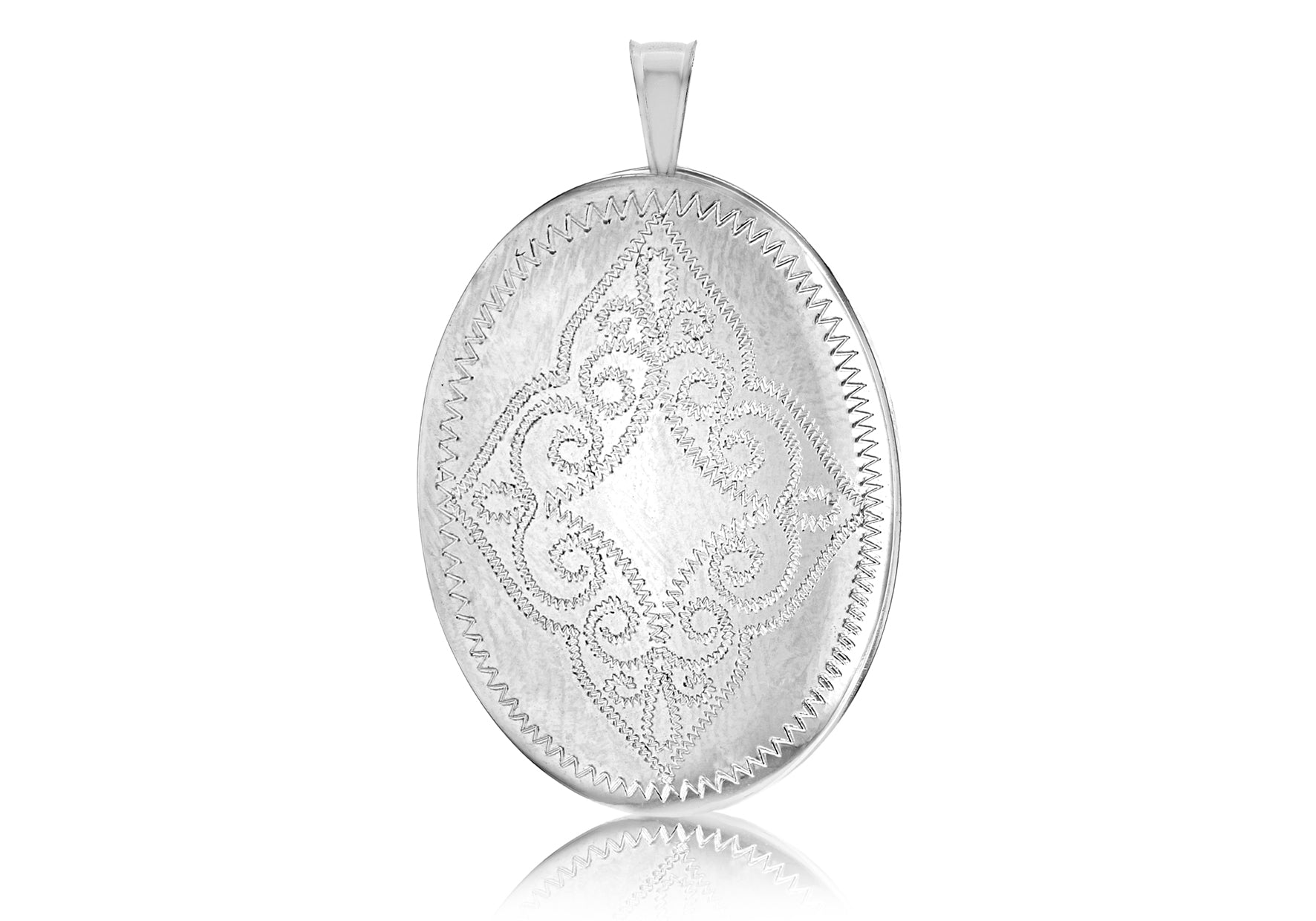 Sterling Silver Rhodium Plated 20mm x 31.5mm Oval Filigree Locket Pendant