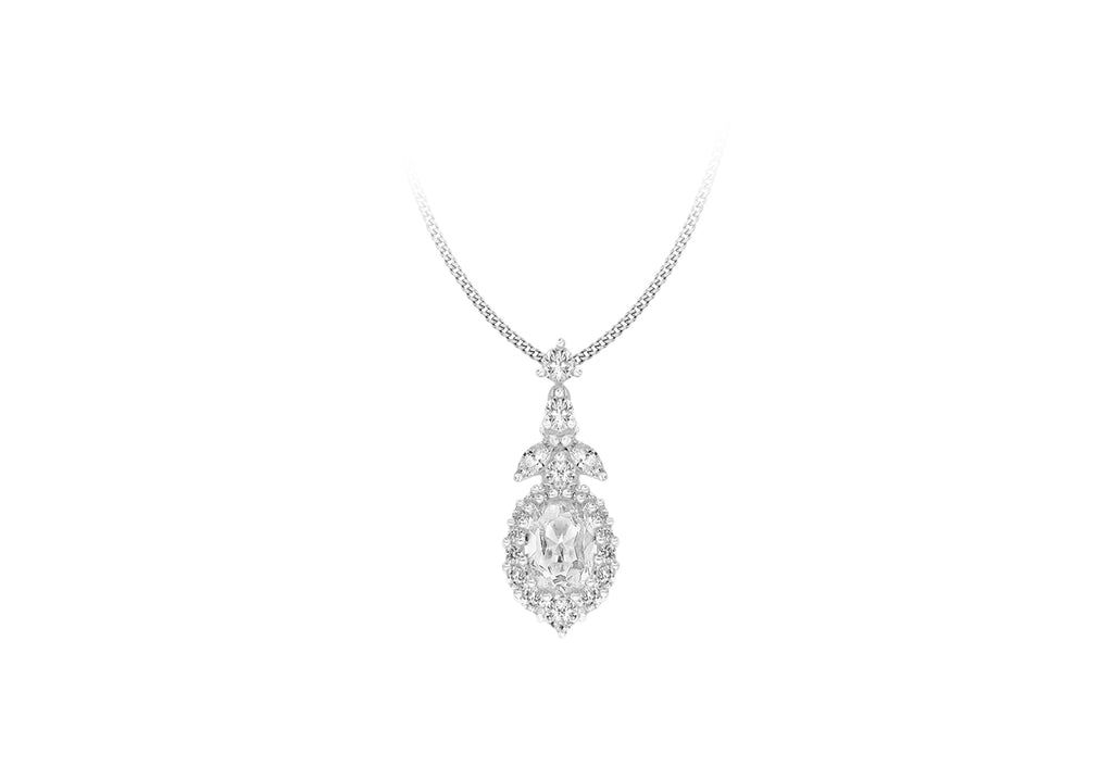Sterling Silver White Stone Set Teardrop Pendant