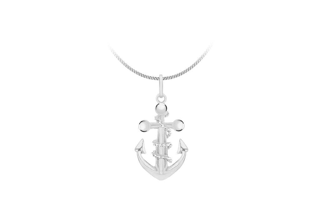 Sterling Silver 18.7mm x 31.8mm Rope Wrapped Anhor Pendant