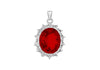 Sterling Silver White Zirconia  and Red Crystal Oval Cluster Pendant