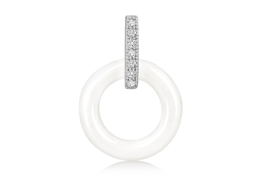 Sterling Silver Rhodium Plated White Ceramic Zirconia  Set Pendant
