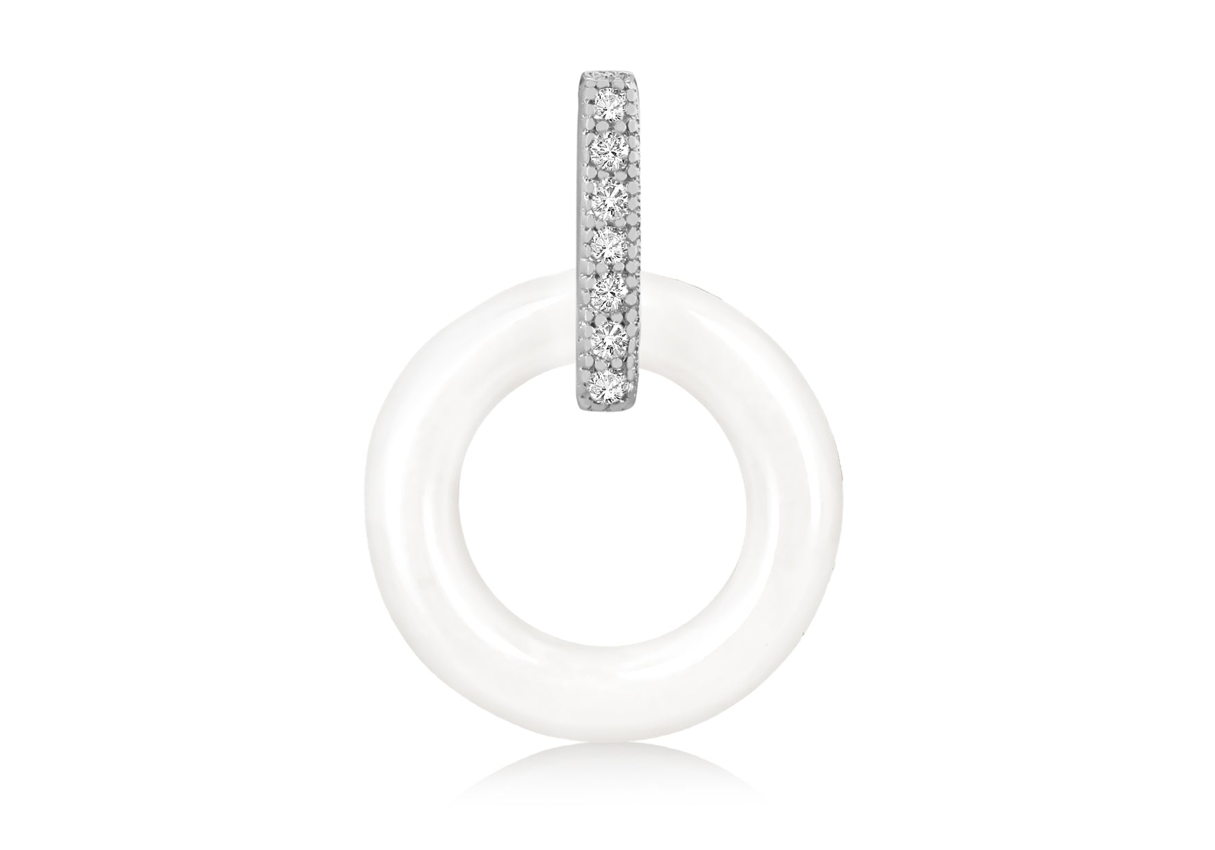 Sterling Silver Rhodium Plated White Ceramic Zirconia  Set Pendant