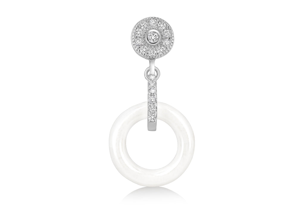 Sterling Silver Rhodium Plated White Ceramic Zirconia  Set Cluster Pendant