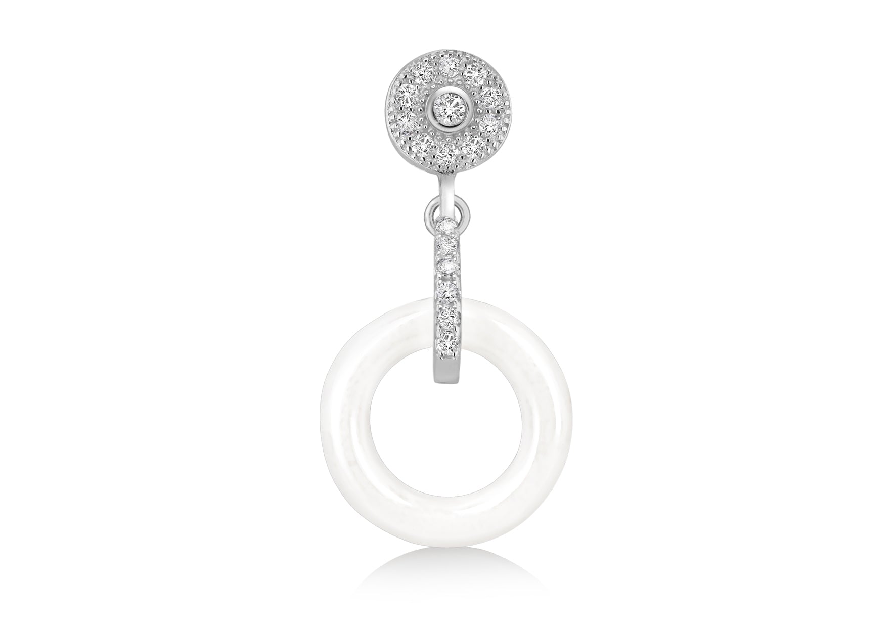 Sterling Silver Rhodium Plated White Ceramic Zirconia  Set Cluster Pendant