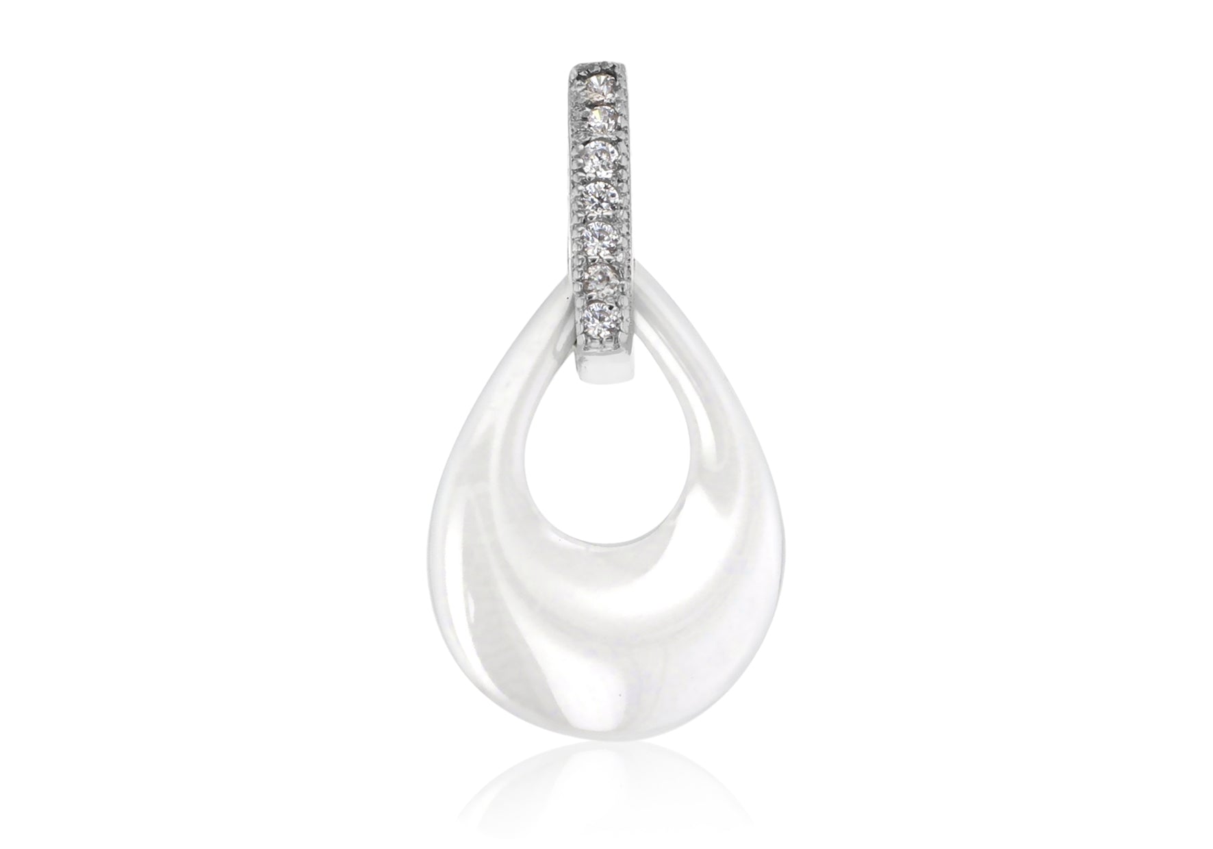 Sterling Silver Rhodium Plated White Ceramic Zirconia  Set Teardrop Pendant