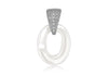 Sterling Silver Rhodium Plated White Ceramic Zirconia  Set Oval Pendant