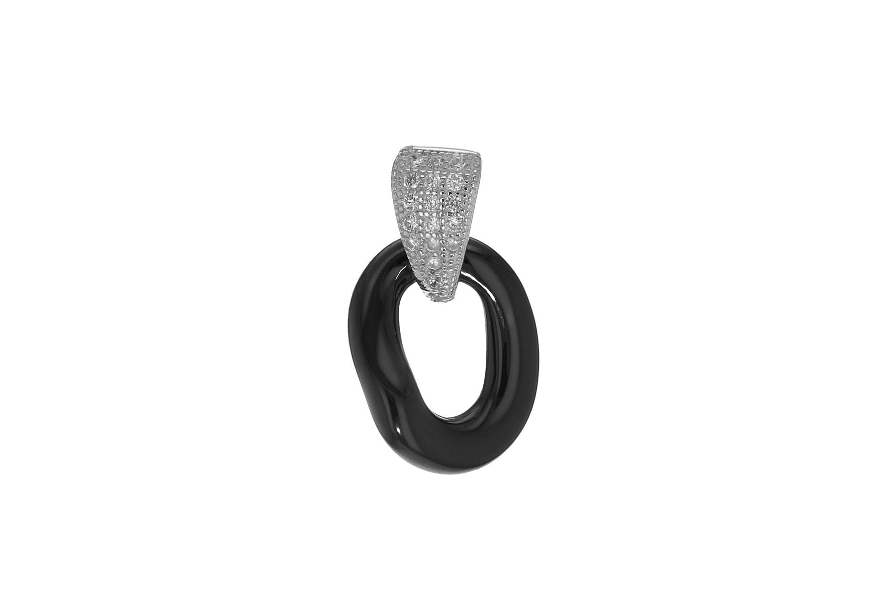 Sterling Silver Rhodium Plated Black Ceramic Zirconia  Oval Pendant