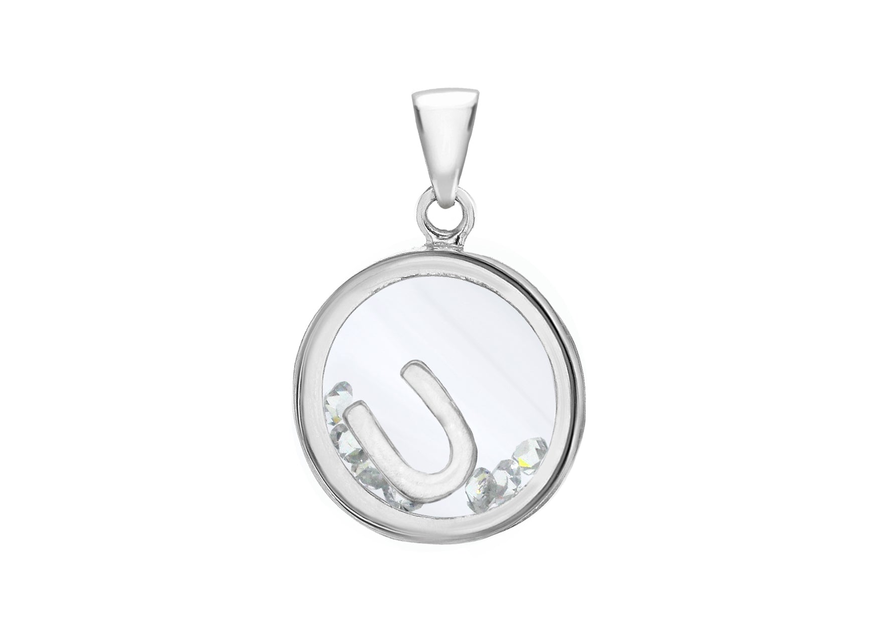 Sterling Silver Zirconia  14mm x 22mm 'U' Initial Floating ase Pendant