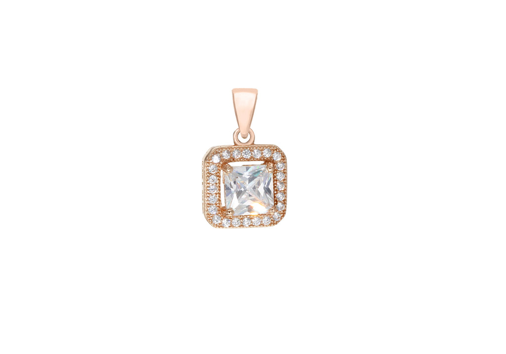 Sterling Silver Rose Gold Plated Zirconia  Square Pendant