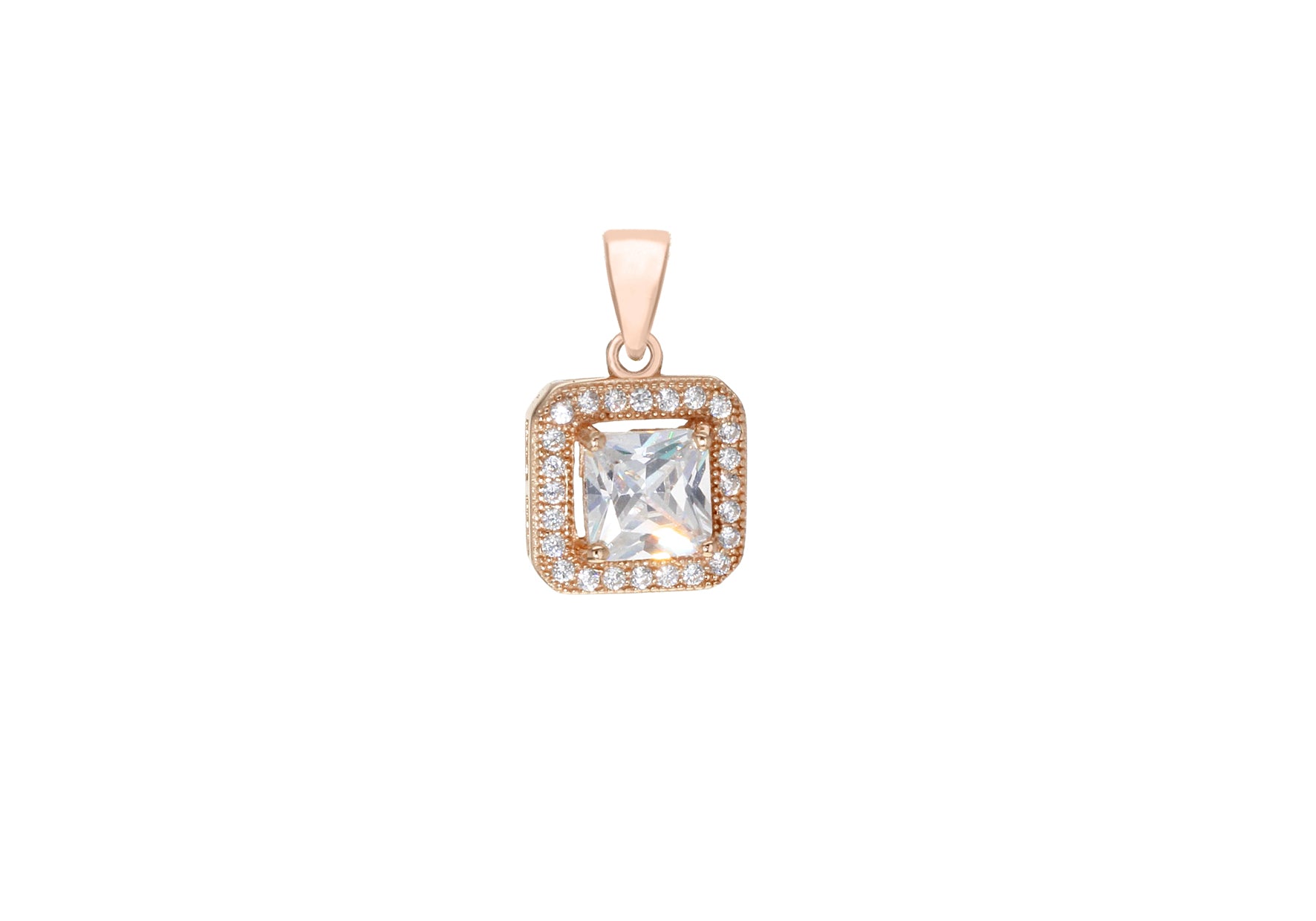 Sterling Silver Rose Gold Plated Zirconia  Square Pendant