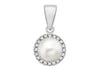 Sterling Silver Rhodium Plated Zirconia  and Fresh Water Pearl 9.4mm x 17.5mm Pendant