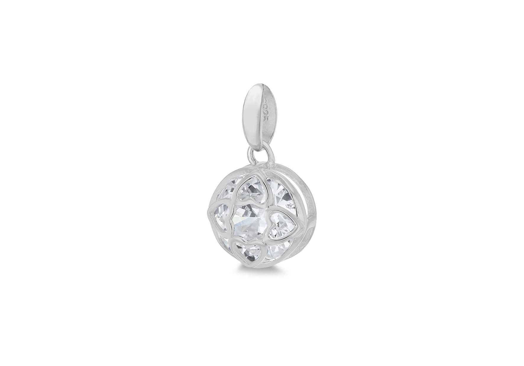 Sterling Silver Rhodium Plated Zirconia  9.5mm x 16mm Heart Detail Pendant