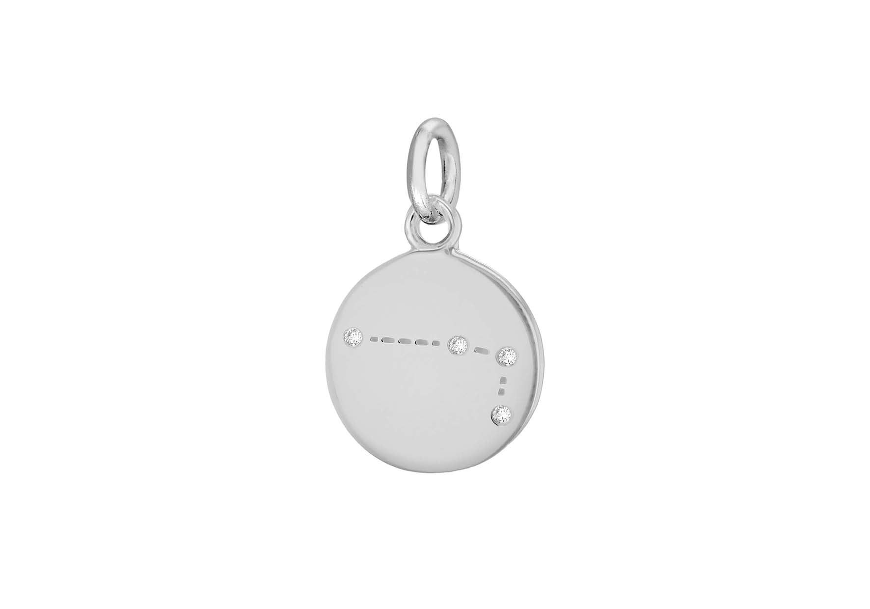 Sterling Silver Zirconia  12mm x 18.5mm Aries Constellation  Disc Pendant
