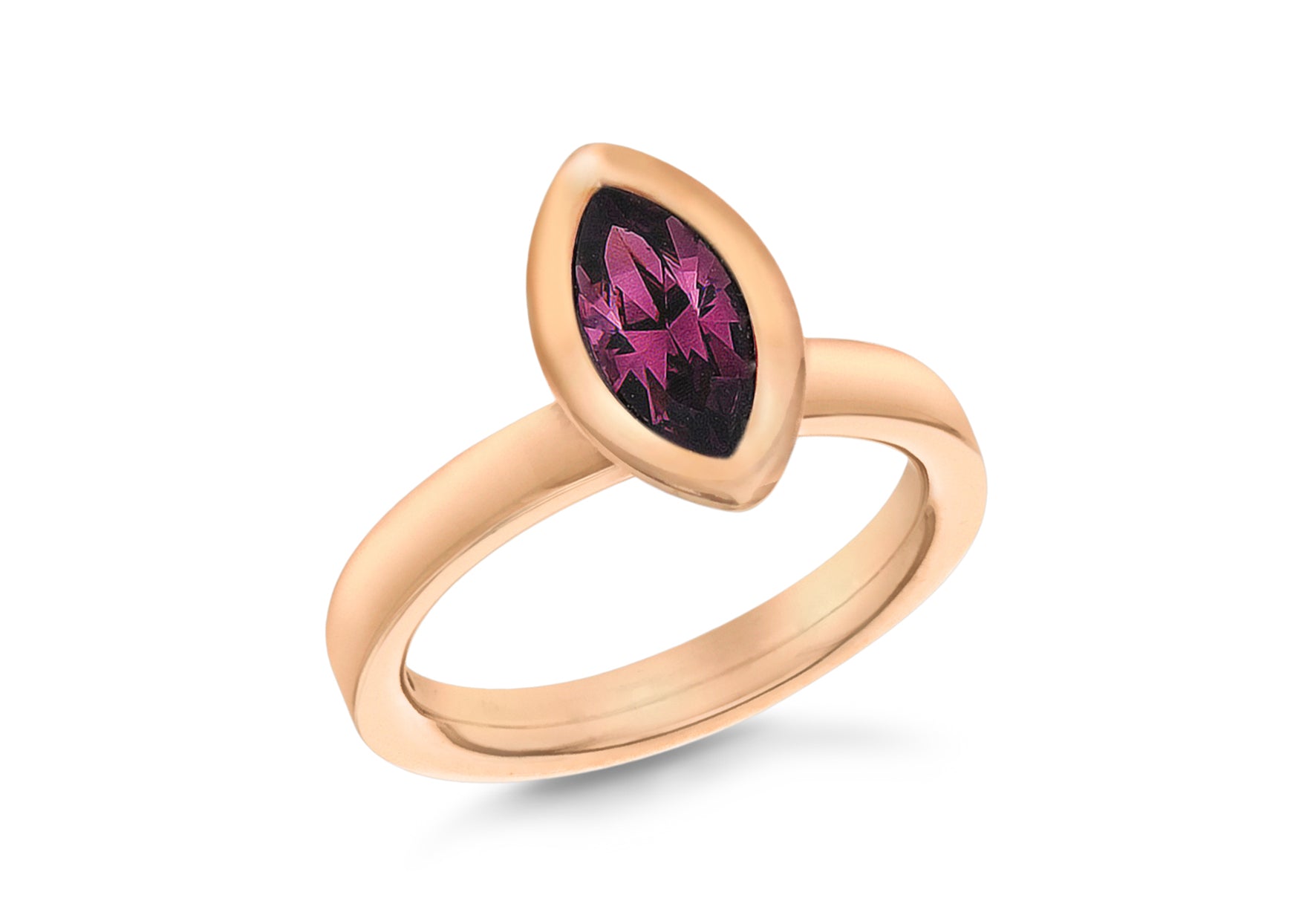 Sterling Silver Rose Gold Plated Elliptic Purple Crystal Stacking Ring