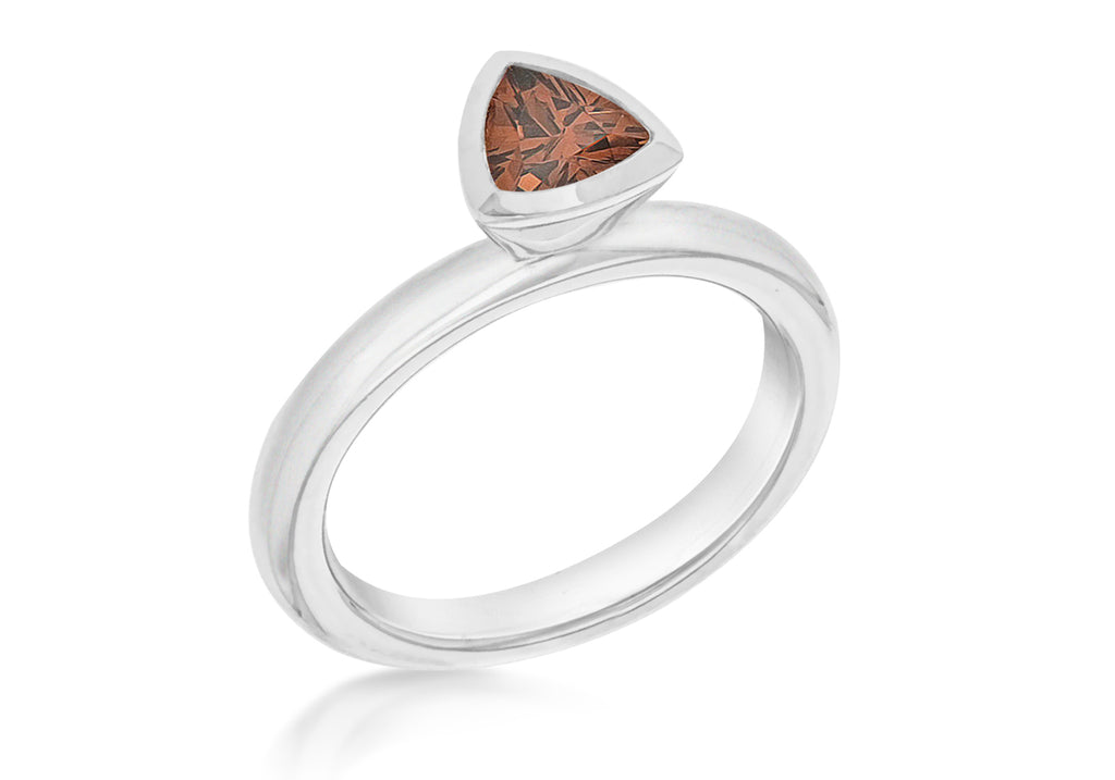 Sterling Silver Rhodium Plated Triangular Brown Zirconia  Stacking Ring