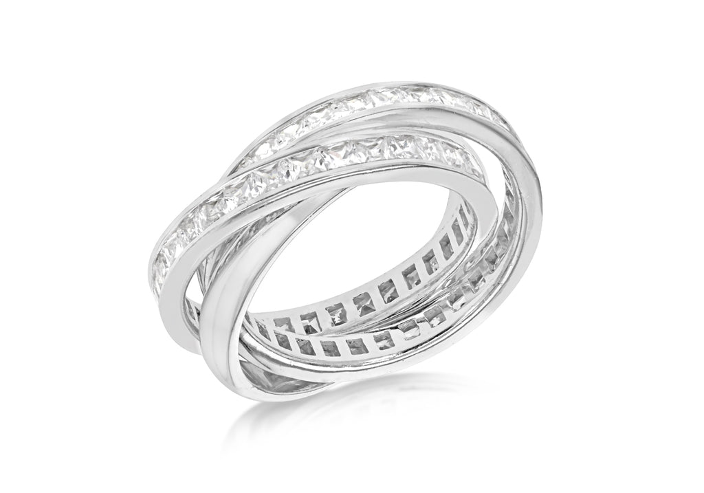 Sterling Silver Three Band Zirconia  Set Russian Ring