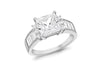 Sterling Silver Rhodium Plated Sqaure Zirconia  and Baguette Cut Ring