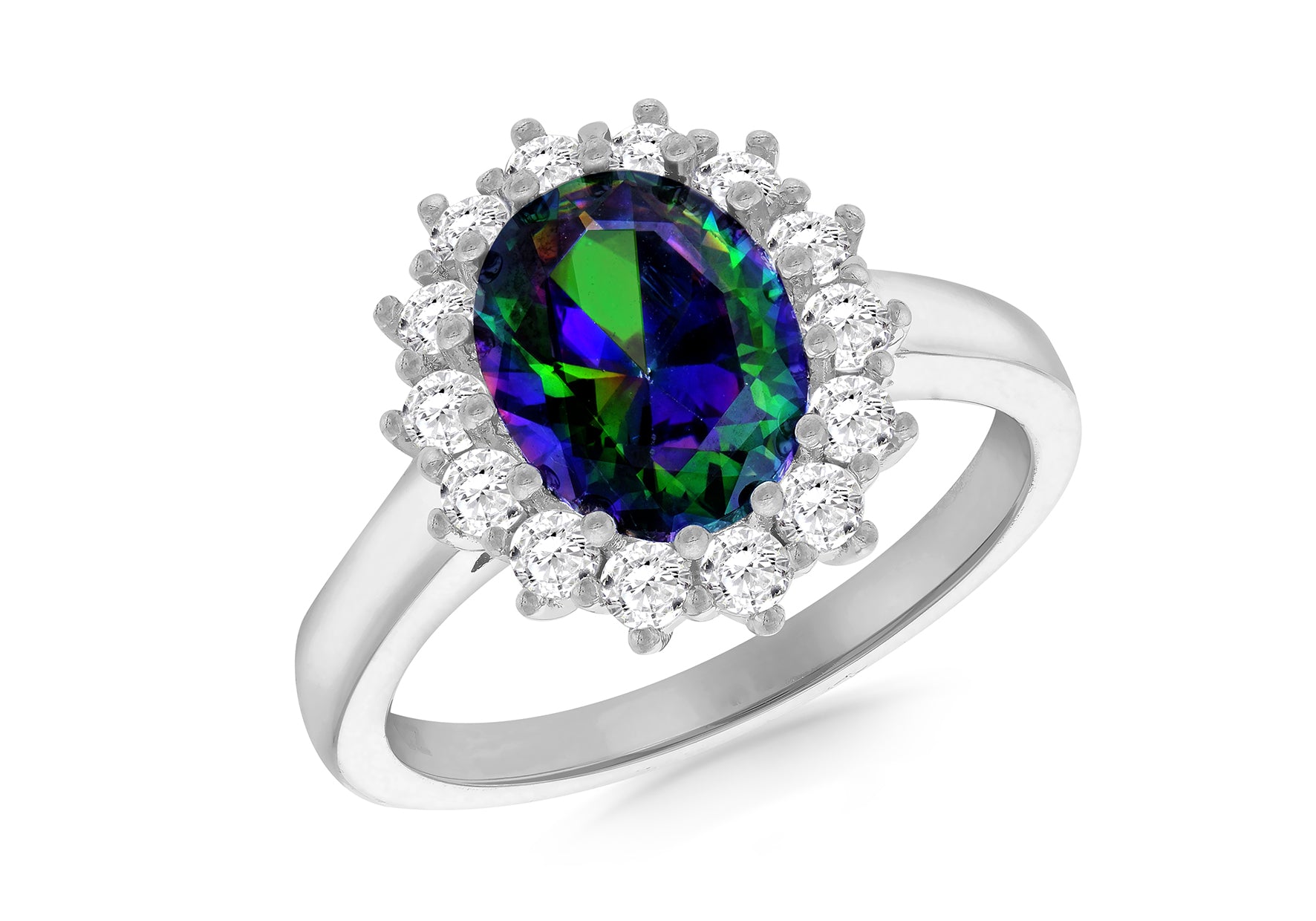 Sterling Silver Mystic and White Zirconia Halo Ring