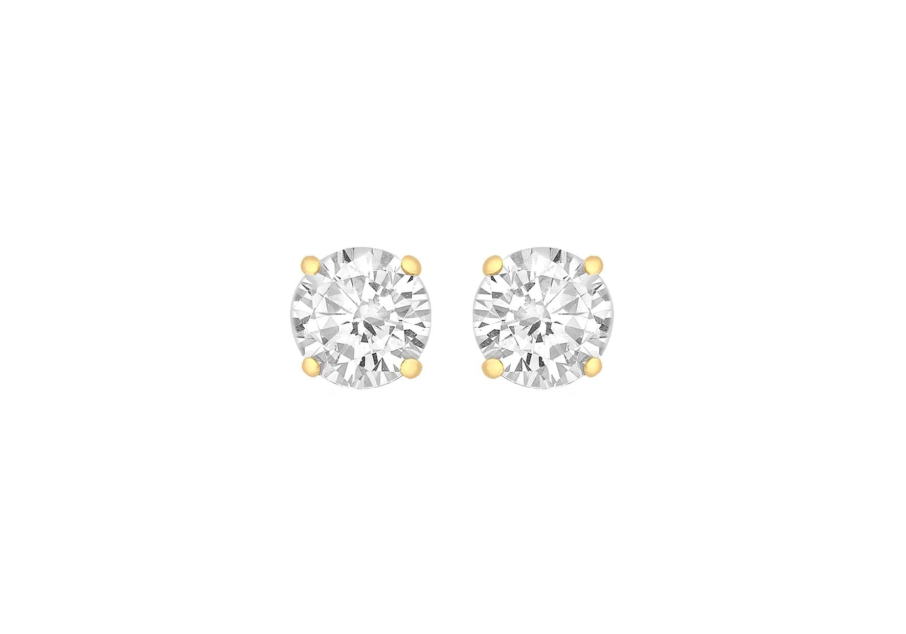 Sterling Silver Yellow Gold Plated 9mm Round Zirconia  Claw Stud Earrings