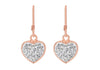 Sterling Silver Rose Gold Plated Crystal Pave Heart Drop Earrings