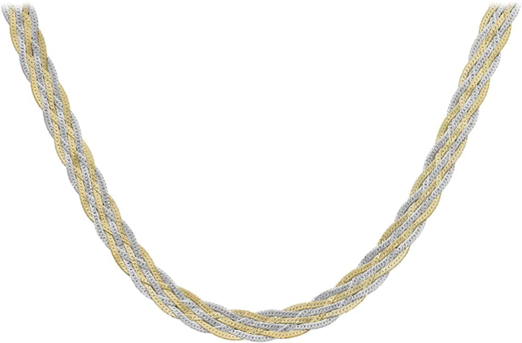 9ct Two-Tone Gold Six-Braid Textured Herringbone Necklace