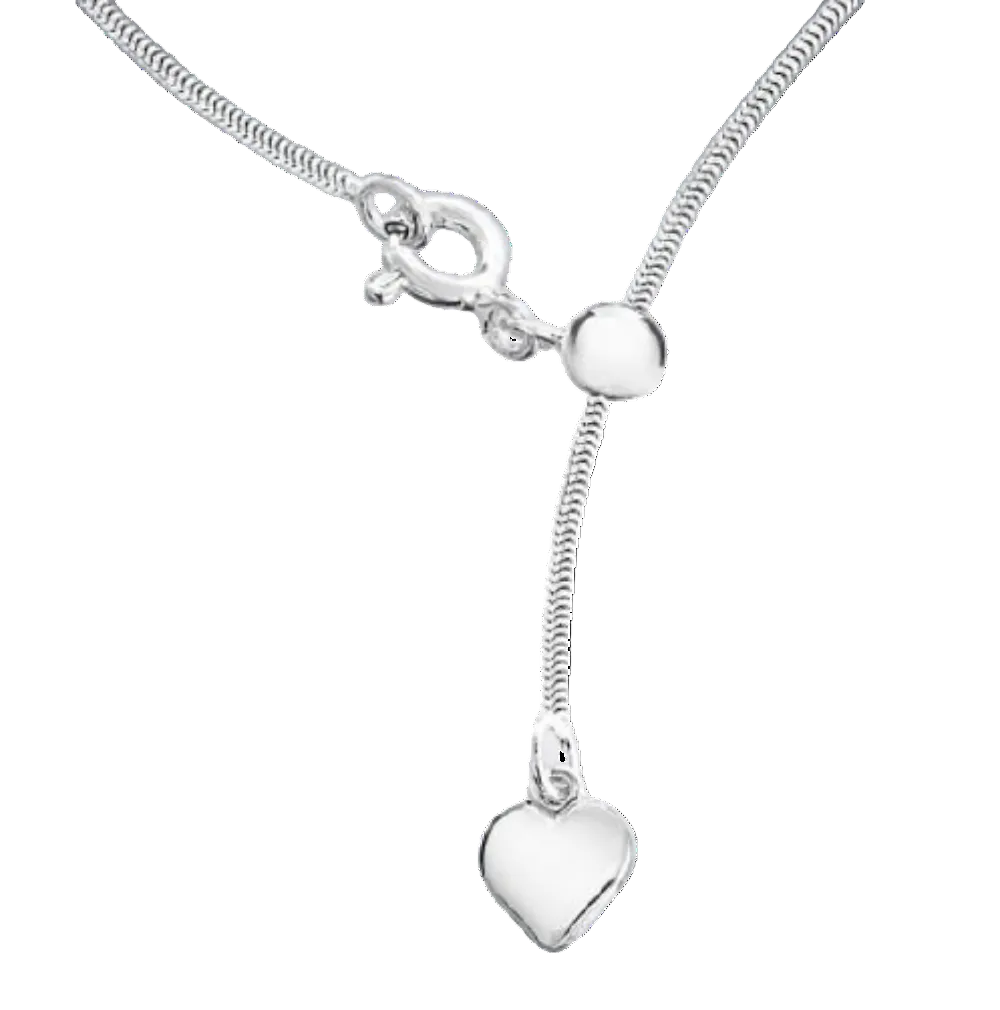 Sterling Silver Heart Tag Adjustable Slim Snake Slider Chain