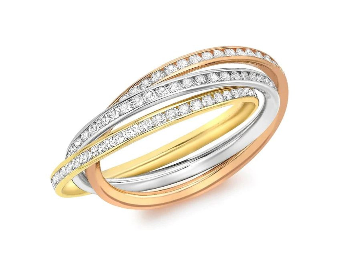 9ct Gold Triple-Band Russian Zirconia Ring
