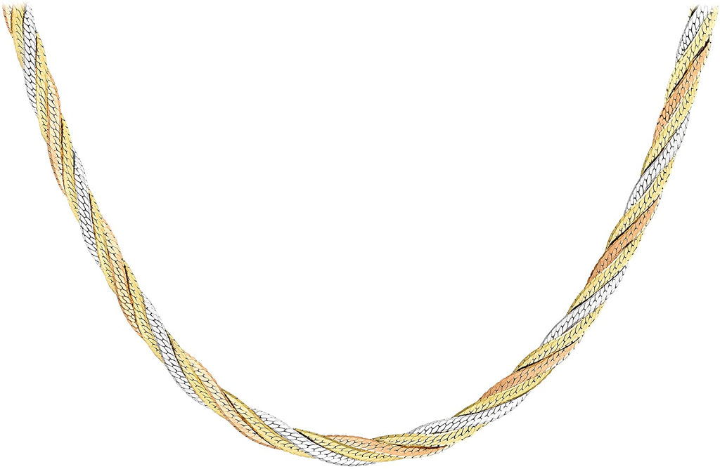 9ct 3-Tone Gold Four-Plait Herringbone Chain Necklace
