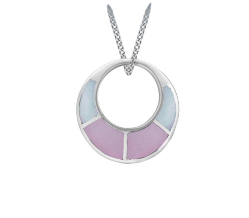 Sterling Silver Round Pink & Blue Mother of Pearl Pendant